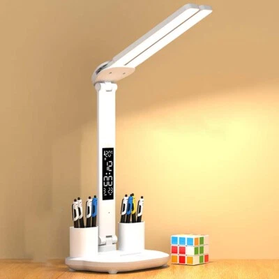 LED Schreibtischlampe Tischlampe Dimmbar Doppelkopf Leselampe Büroleuchte USB - Bild 1 von 4