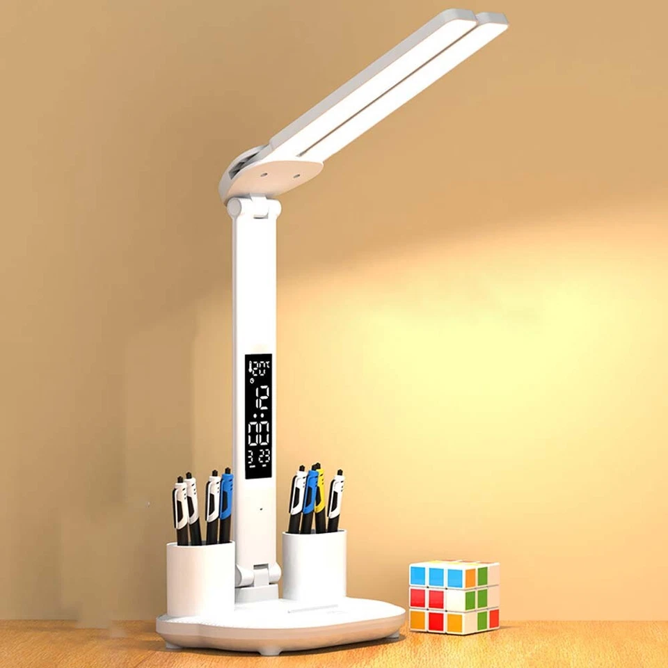 LED Schreibtischlampe Tischlampe Dimmbar Doppelkopf Leselampe Büroleuchte USB - Bild 1 von 4