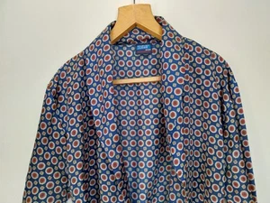 Vintage Harvey James Dressing Gown /Robe Mens Large Navy Pattern - Picture 1 of 5