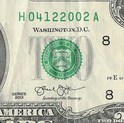 APR 12 2002 Birthday Fancy Serial Number Date Note One Dollar Bill 04 12 2002 - Image 1 of 4