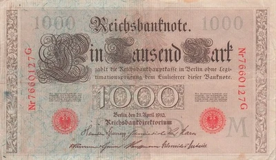 Germany  1000  Mark  Berlin , 21.4.1910  Series G  Circulated Banknotes IJ 4 - Image 1 of 2