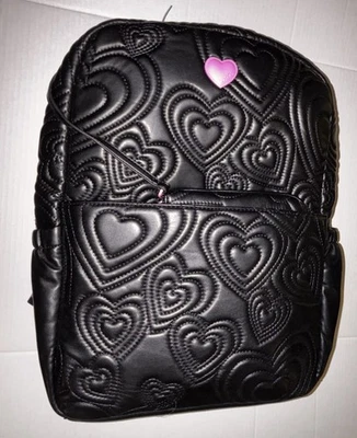NWT Luv Betsey Johnson Quilted Hearts Black Pink Backpack Bag W/ Pouch LBZelda - Image 1 of 4