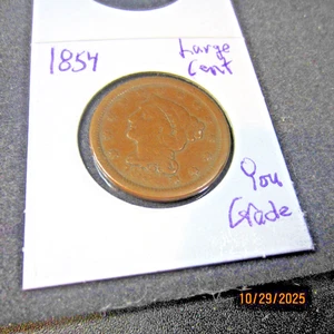 U.S. * LARGE CENT  * `1854 * Average Circulated Condition - Picture 1 of 3