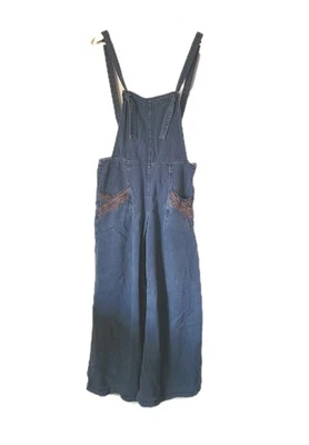 Free People Wide Leg Knotted Cotton/Hemp Overalls SIZE 8 - Image 1 of 4