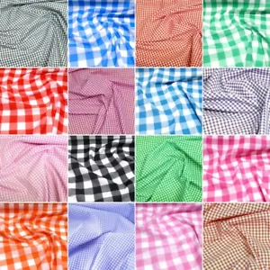 Polycotton Fabric 1/8" 1/4" 1"  Gingham Check Dress Craft School Summer - Picture 1 of 46