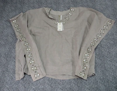 Flora Bella Linen Gauze Caftan Poncho Cover Up Womens Medium Sleeveless Gray - Image 1 of 4