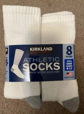 Paquete de 8 calcetines blancos Kirkland Signature para hombre talla 8 a 12 M/L Foto 1 de 4