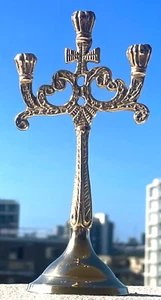 Religious Ecclesiastical Brass 3 Candle Candelabra 16.5 cm high - Picture 1 of 5