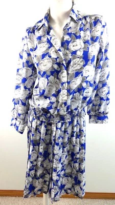 RUSS WOMENS BLUE FLORAL 2 PC CAREER CHURCH DRESS SIZE 8P - Image 1 of 4