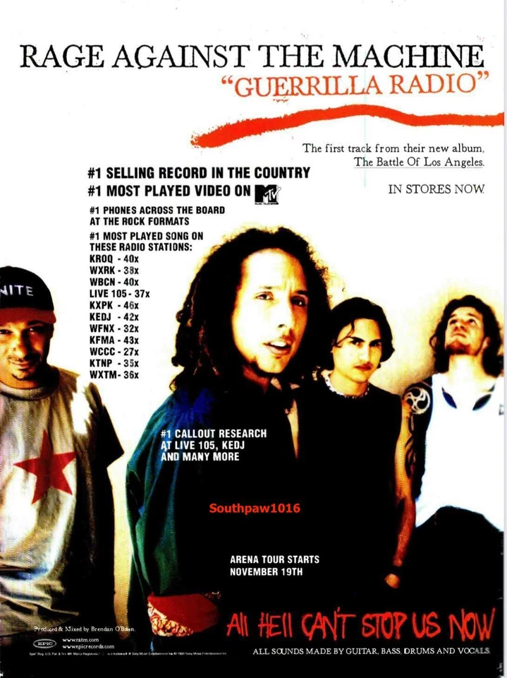 1999 Rage Against The Machine "Guerrilla Radio" Release Trade Promo Reprint Ad - Image 1 of 1