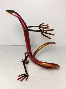 Cast Iron Metallic Metal LIZARD Wine Bottle Holder Caddy 8.25” Barware Serving - Picture 1 of 9