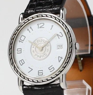 [Casi COMO NUEVO] Reloj Hermes SE4.210 Serie Sellier Plateado 32mm Esfera Blanca Qz Damas Foto 1 de 4
