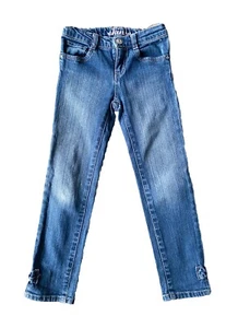 Gymboree Blue Denim Skinny Jeans Girls Size 6 Ankle Bows - Picture 1 of 3
