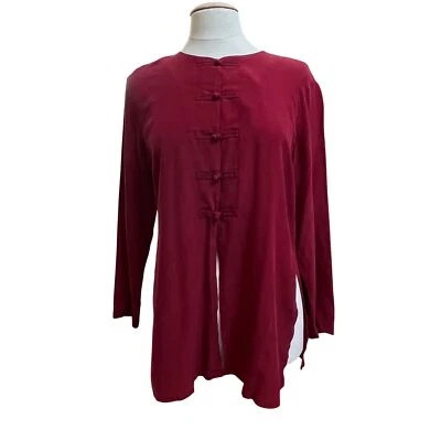 Blusa informal de esquina para mujer de seda borgoña nudo chino abotonada talla S Foto 1 de 4