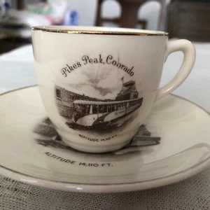 vintage PIKE'S PEAK SOUVENIR SMALL CUP & SAUCER, COLORADO - Picture 1 of 3