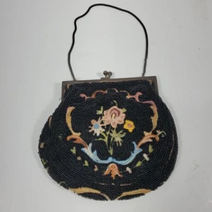 Antique 1910s Art Nouveau Seed Beaded Evening ChangePurse Made N France KissLock - Picture 1 of 11