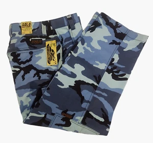 Mens Solo Semore 90s Cargo Blue Camouflage Urban Apparel Pants 28-42 USA Vintage - Picture 1 of 14