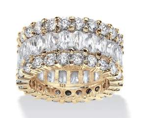 ROUND CZ BAGUETTE ETERNITY GP RING BAND 14K GOLD STERLING SILVER 5 6 7 8 9 10 - Picture 1 of 2