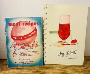 2 VTG 50s-60s “Free”Cookbooks: MEAT RECIPES ‘ROUND THE WORLD & JOYS OF JELL-0 - Picture 1 of 15