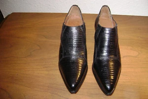 VINTAGE WESTERN NINE WEST BLACK LEATHER SLIP-ON ANKLE BOOTS, NEW IN BOX, 5 1/2M - Picture 1 of 7