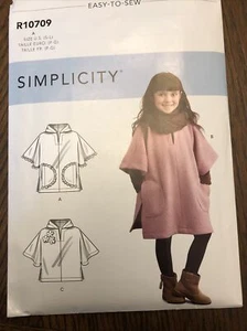 Simplicity R10709/8428 Child Girl Poncho 2 Lengths Hood/No Hood Sz S-L (3-8) - Picture 1 of 4
