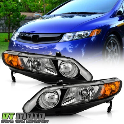 For 2006-2011 Honda Civic Sedan Black Headlights Headlamps Pair Set Left+Right - Image 1 of 4