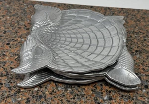 VINTAGE Arthur Court Aluminum Seashell Dish Plate with Spreader 1986 Lot Of Four - Picture 1 of 8