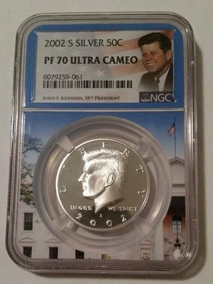 2002 S Silver Kennedy Half Dollar Proof PF70 UC NGC White House Frame Holder - Image 1 of 2