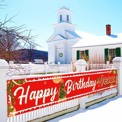 Happy Birthday Jesus Banner - Large Outdoor Christmas Decorations Multicolor - Image 1 of 4