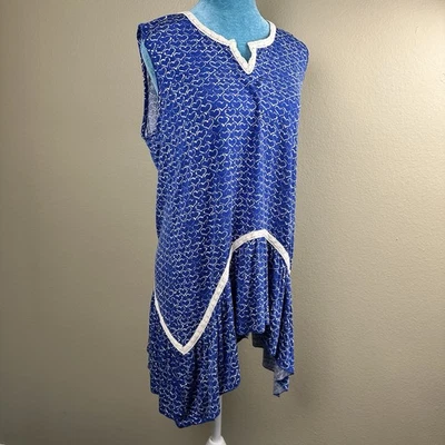 Max Jeans Mujer L Nuevo Top Túnica Sin Mangas con Volantes en la Cadera Acentos de Encaje Boho Foto 1 de 4