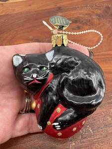 Christborn Germany schwarze Katze Kätzchen Glas Weihnachtsschmuck 3,5" mit Etikett - Bild 1 von 14