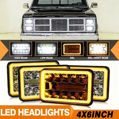 4X 4x6" Led Headlights For GMC C1500 2500 3500 K1500 K2500 K3500 1982-1986 Truck - Image 1 of 4