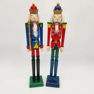 Vintage Wooden Nutcracker Soldiers Christmas Holiday Figurines 15.5" Set of 2 - Picture 1 of 7