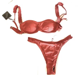 Women's Two Piece Molded Cup Ruffle Bikini Set in Rust - Size Medium - Picture 1 of 3