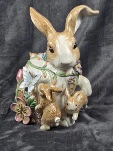 Tarro de galletas Fitz and Floyd Garden Rhapsody Bunny primavera floral conejos decoración 12" - Imagen 1 de 16