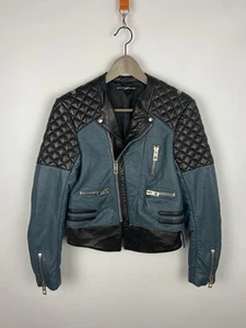 Chaqueta de motociclista de cuero de cordero acolchada azul/negro BALENCIAGA para mujer talla 38 - Imagen 1 de 21