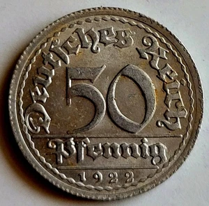 1922-G Germany Coin 50 Pfennig Aluminum Europe Antique Old German Money - Picture 1 of 2