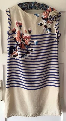 Rene Derhy Silk Stripe Floral Summer Dress Corsage Flower Sleeveless L 12 Retro - Image 1 of 4