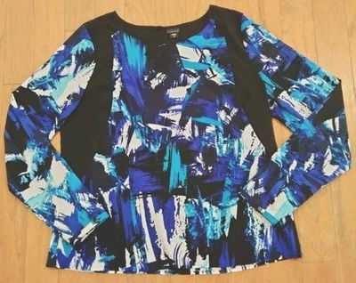 Blusa de manga larga Attention azul/negro/blanco para mujer talla L- noche de carrera  Foto 1 de 4