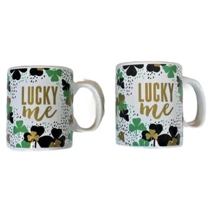 Irish St. Patricks Day Coffee Mugs "Lucky Me" Shamrocks Clovers Ceramic Holiday - Picture 1 of 3