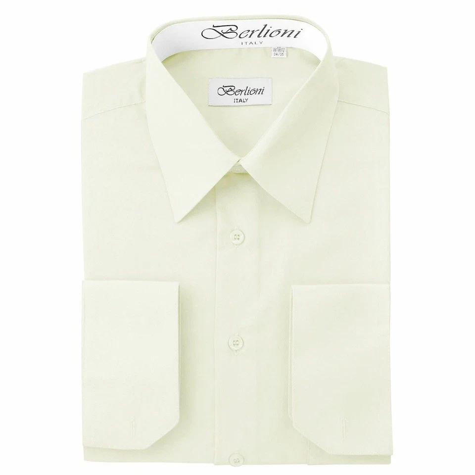BERLIONI ITALY MEN'S DRESS SHIRT FRENCH CONVERTIBLE CUFF LONG SLEEVE OFF WHITE - Image 1 of 1