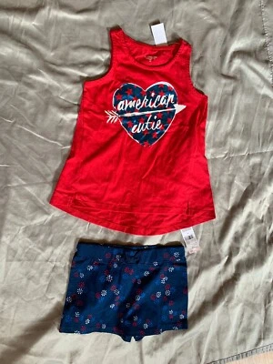 GIRLS - 2pc lot sz S/M NWT TOUGHSKINS tank top shirt, skort shorts, red, blue - Image 1 of 4