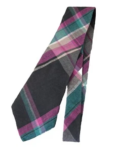 VTG Christian Dior Monsieur Madras Plaid Multicolor Cotton Tie Gray Pink Teal - Picture 1 of 9