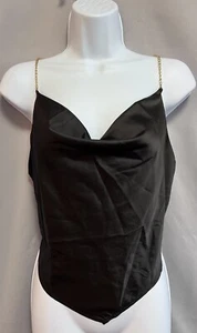 Nasty Gal donna nero crop top cinturino catena taglia large nuovo con etichetta - Foto 1 di 9