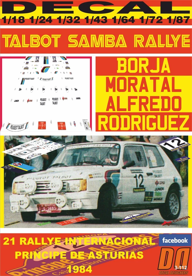 DECAL TALBOT SAMBA RALLYE B.MORATAL R.PRINCIPE DE AsTURIAS 1984 (08) - Image 1 of 1