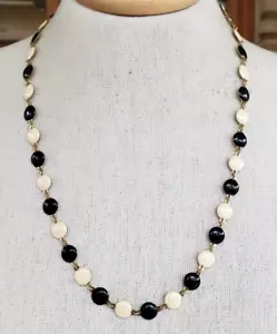 Collana Vintage Smaltata Bianco e Nero Pannello Link Tono Oro 24,5" Chiusura Aragosta - Foto 1 di 5