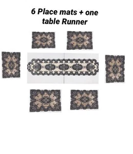 Glitzernder Luxus Samt Tischsets Tischmatten Tischläufer Set beige schwarz glitzer - Bild 1 von 19