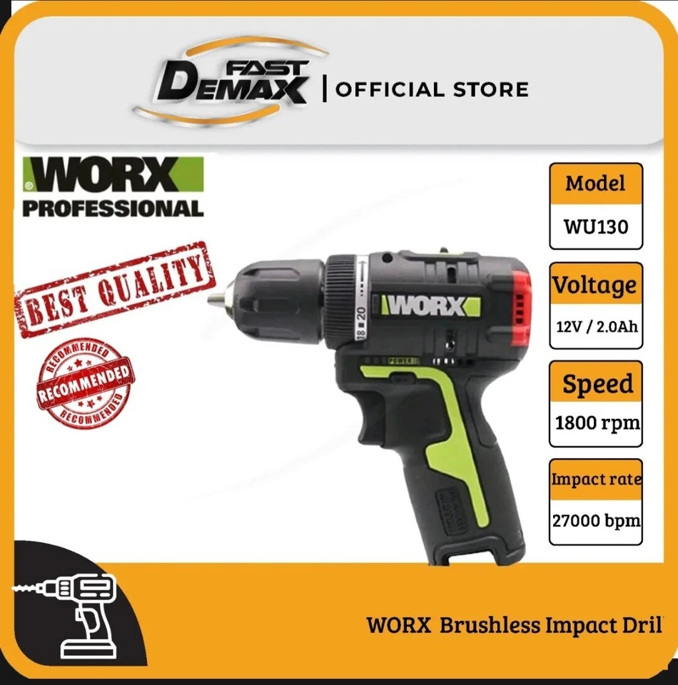 WORX WU130 - 10MM 12V BL Brushless Impact Drill - Double Battery Impact Drill - Image 1 of 4