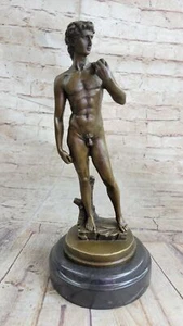 SIGN MICHELANGELO DAVID BRONZE SCULPTURE NUDE MALE DECO HOT CAST CLASSIC SALE - Picture 1 of 7