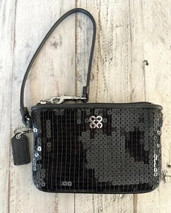 Coach Geldbörse Münzbörse schwarz Pailletten Kalbsleder besondere Anlässe neu ohne Etikett - Bild 1 von 7